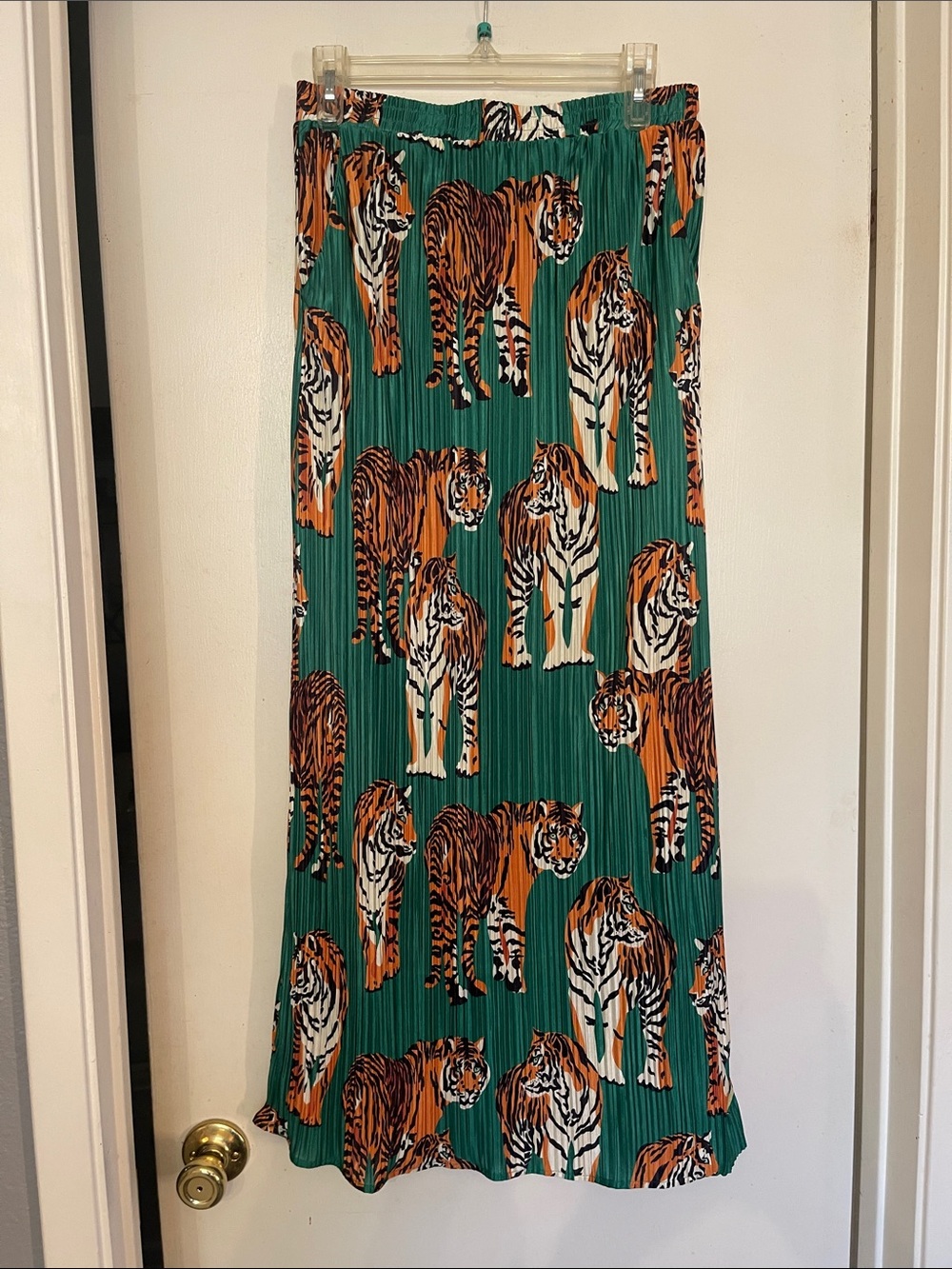 Dressed in LALA Green Tiger Print Maxi Skirt